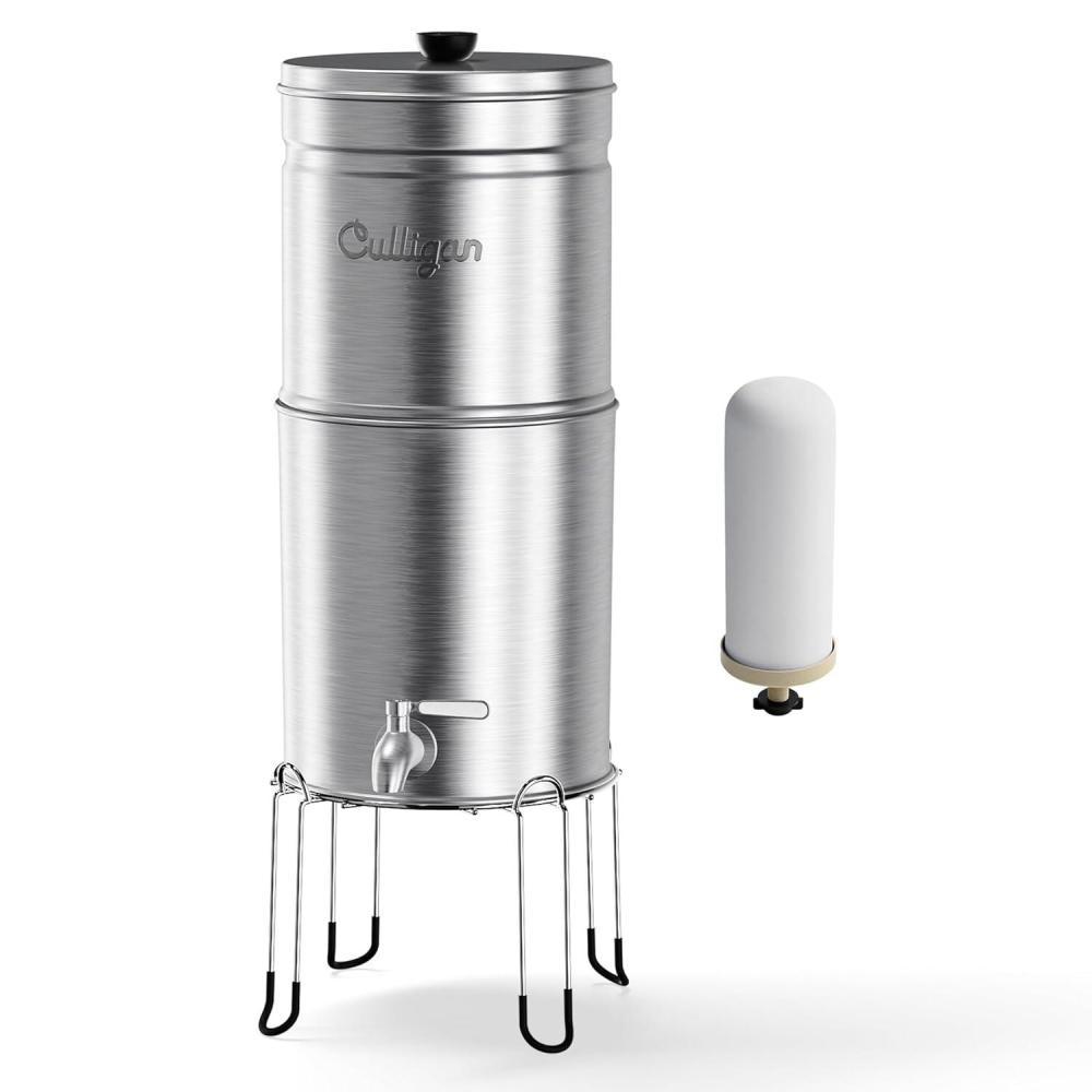 imageCulligan MaxClear 225 Gallon Gravity Water Filter System Brushed StainlessSteel Countertop Water Filter NSFANSI Certified to Reduce Microplastics Lead ampamp Total PFAS with 2 Ceramic FiltersBrushed Finish
