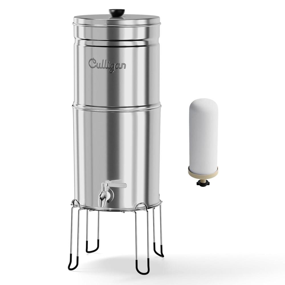 imageCulligan MaxClear 225 Gallon Gravity Water Filter System Brushed StainlessSteel Countertop Water Filter NSFANSI Certified to Reduce Microplastics Lead ampamp Total PFAS with 2 Ceramic FiltersPolished Finish