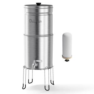 Culligan MaxClear 2.25 Gallon Gravity Water Filter System, Brushed Stainless-Steel Countertop Water Filter NSF/ANSI Certified to Reduce Microplastics, Lead & Total PFAS, with 2 Ceramic Filters(Brushed Finish)