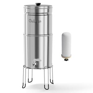 Culligan MaxClear 2.25 Gallon Gravity Water Filter System, Brushed Stainless-Steel Countertop Water Filter NSF/ANSI Certified to Reduce Microplastics, Lead & Total PFAS, with 2 Ceramic Filters(Polished Finish)