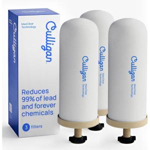 Culligan MaxClear 7” Gravity Water Filter Replacement Compatible with ProOne & Berkey Water Filter Systems, Ceramic & Carbon Filter NSF/ANSI Certified, Reduce Total PFAS, Microplastics & Lead, 2-Pack(3 Pack)