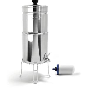 ProOne Traveler+ Stainless-Steel Gravity Filter System, 2.25-Gallon Water Capacity, Countertop Water Dispenser for Home & Travel with One 5” Filter & Wire Stand, Independently Tested Proven to Reduce(One 5″ Filter)